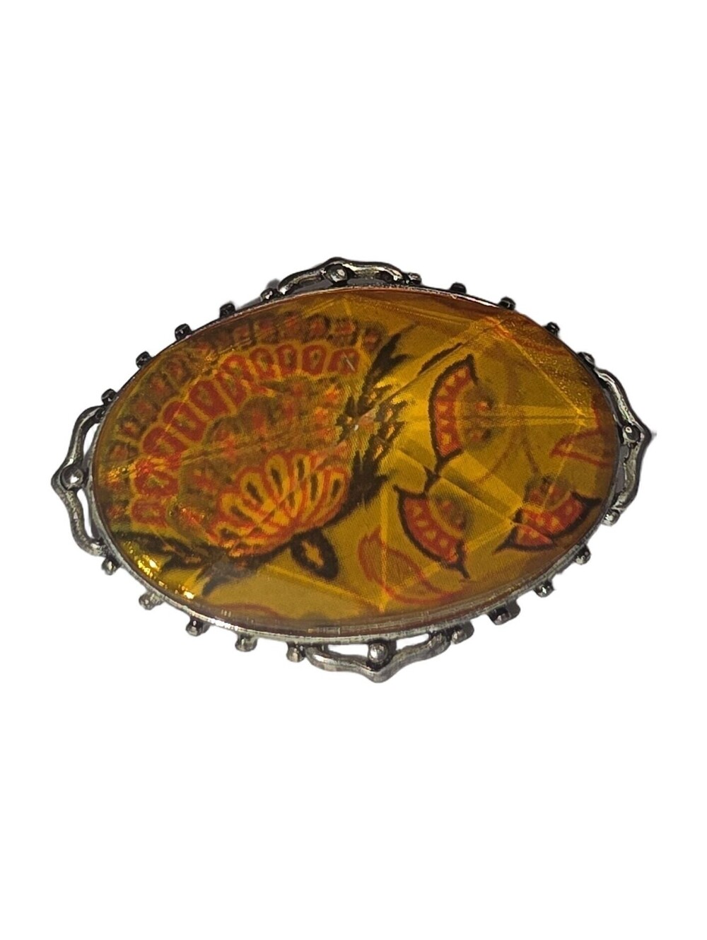 Liz Claiborne LC Honey Yellow Floral Cabochon Oval Brooch Pin - Good